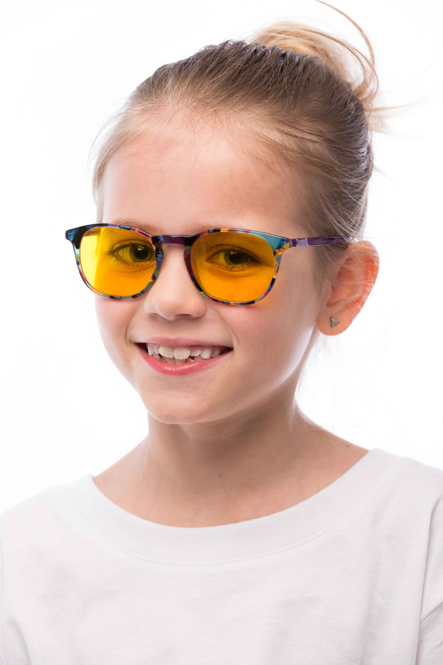 Girl Wearing Elsa Light Sensitivity Glasses Prescription (Kids), angled view