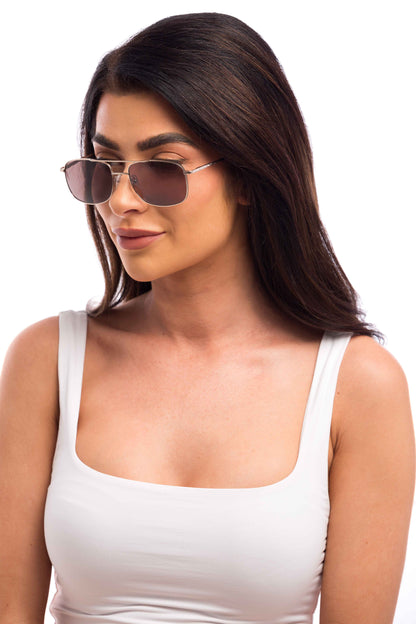 Woman Wearing Magnum Sunglasses Prescription (Brown)